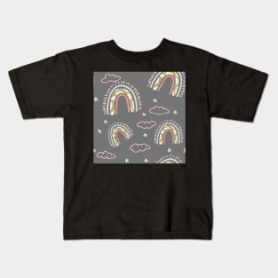 cute boho rainbow pattern grey Kids T-Shirt